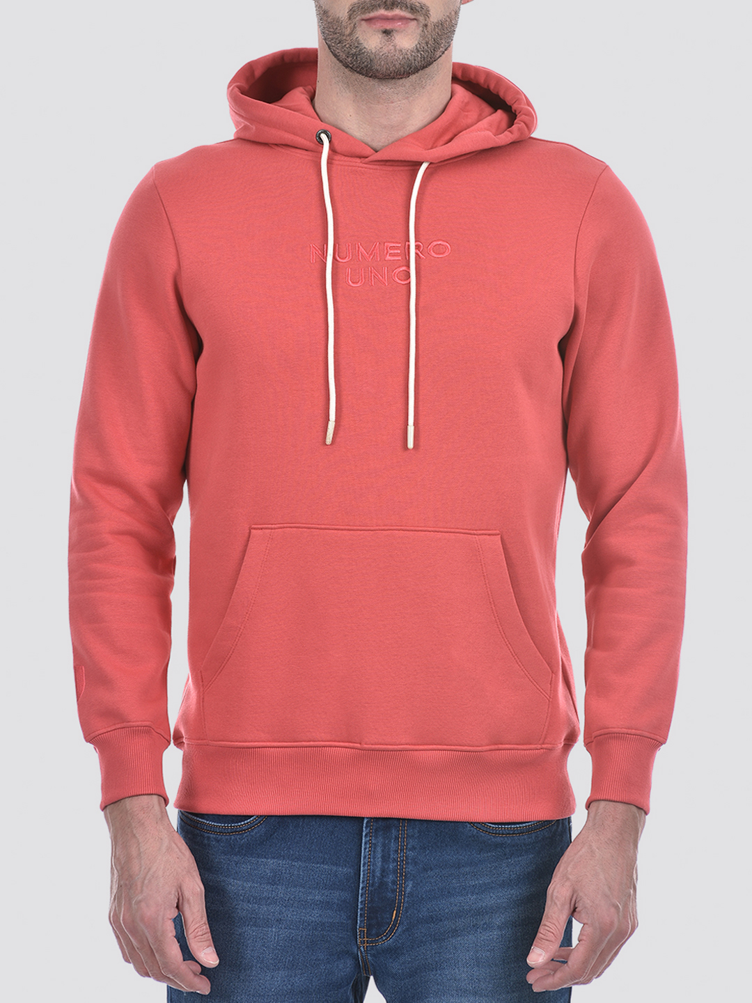 Numero Uno Men Typographic Pink Hooded Neck Cotton Blend Sweatshirt